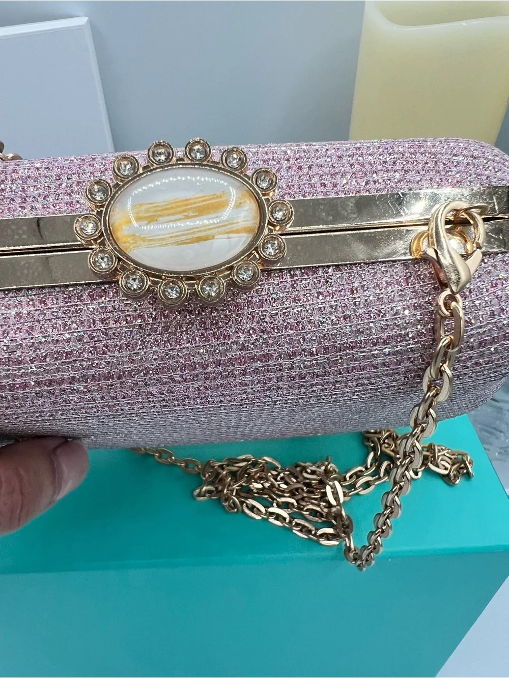 Elegant NWOT Evening Bag - Clutch, shoulder or Crossbody with adorable Keychain